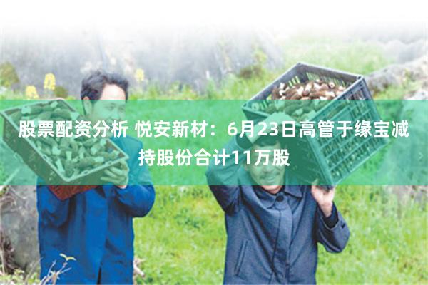 股票配资分析 悦安新材：6月23日高管于缘宝减持股份合计11万股