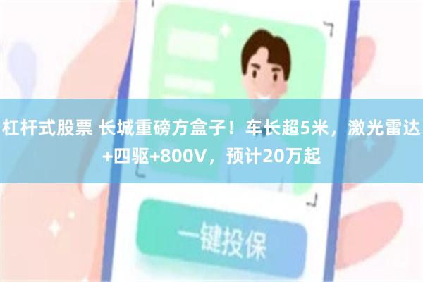 杠杆式股票 长城重磅方盒子！车长超5米，激光雷达+四驱+800V，预计20万起